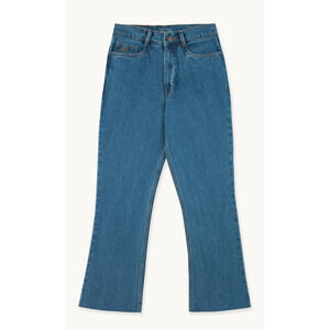 New THE TINY BIG SISTER Sylvia Flared Jeans Womens Sz 14 Large Cotton Raw Hem